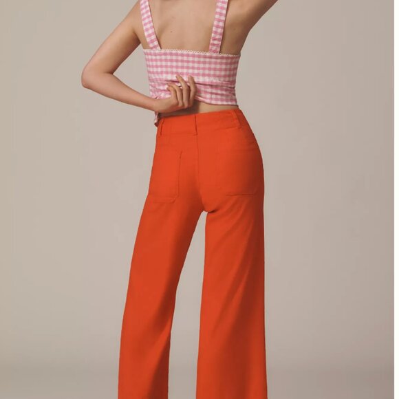 NWT Anthropologie The Colette Cropped Wide-Leg Pants Linen Edition TOMATO JUICE - Picture 2 of 9